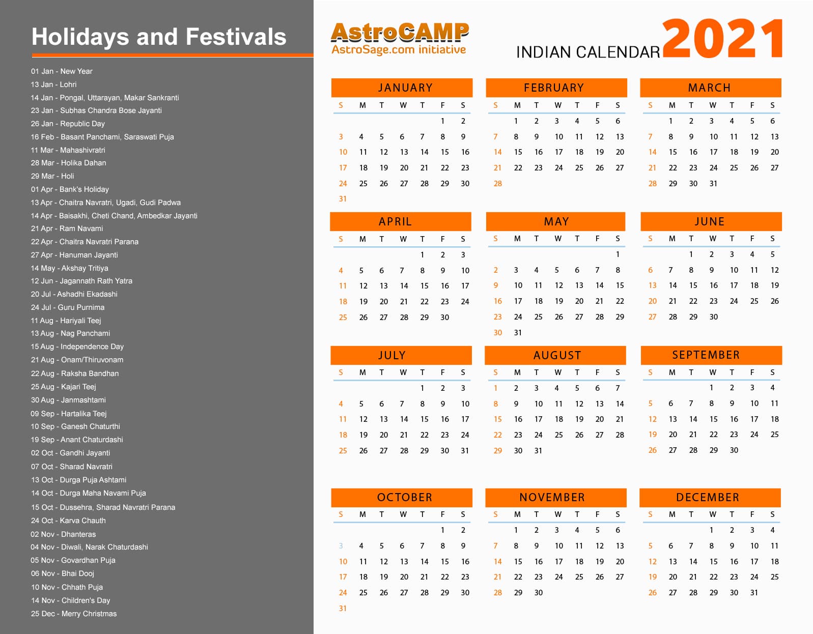 2021 Calendar Year 2021 Calendar, Holidays & Festivals